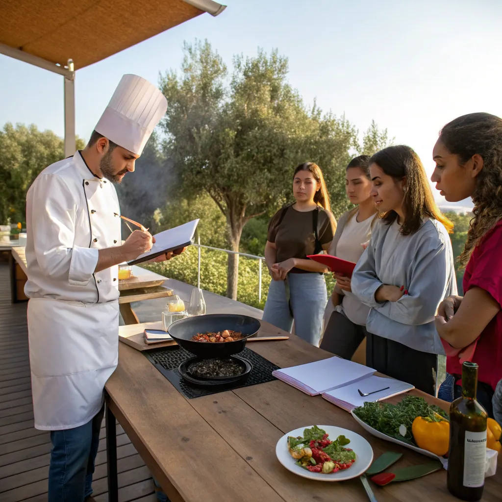 Chef teaching outdoor cooking class